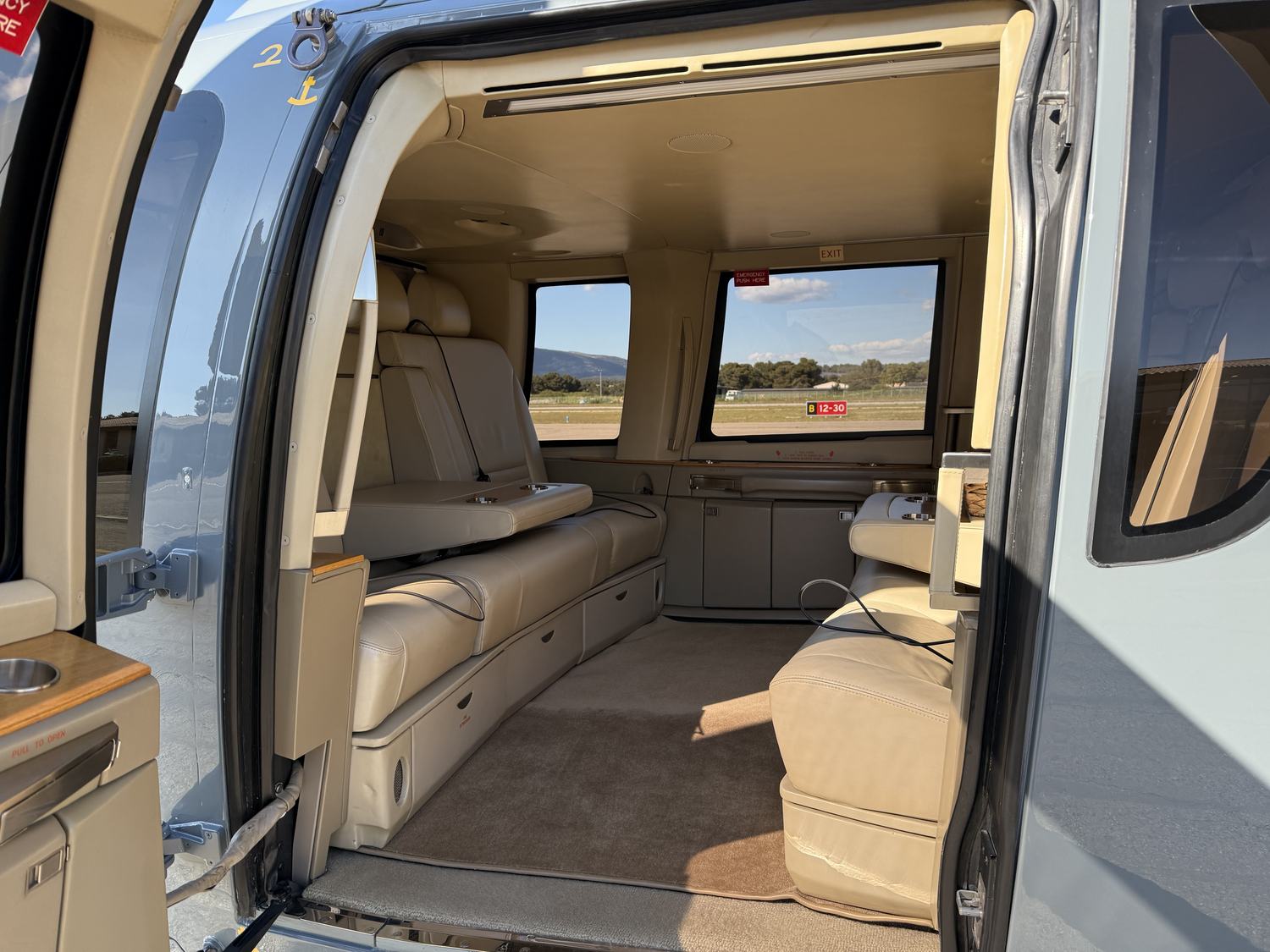 The passenger cabin, seen through the open door
